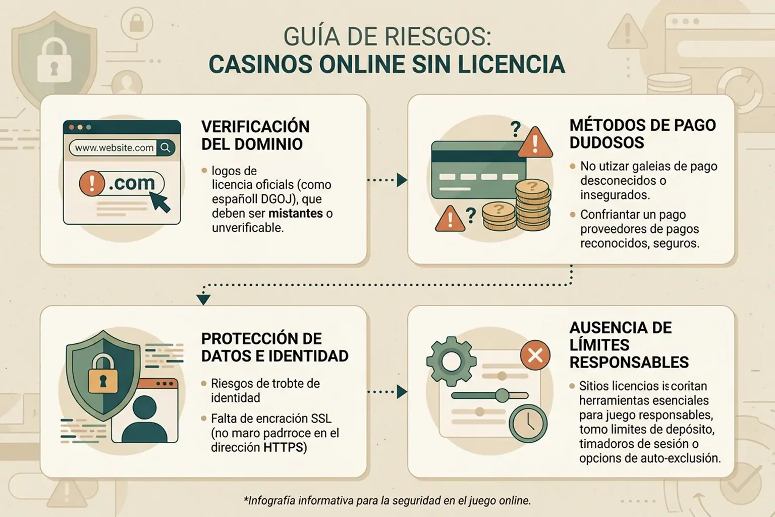 Mapa visual de señales de riesgo en una web de juego online